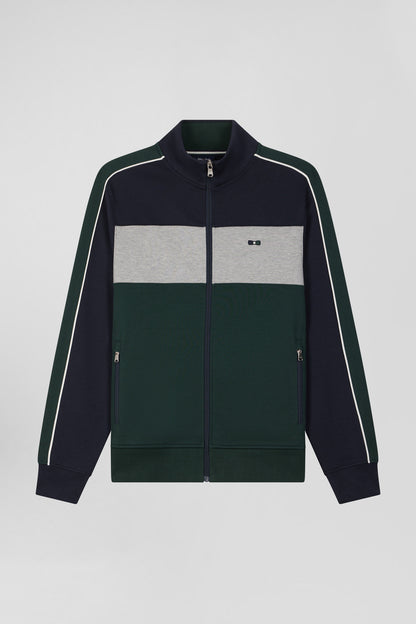 Regular Green Colorblock Zipped Cotton Blend Sweatshirt_H24MAISW0022_VEF_03