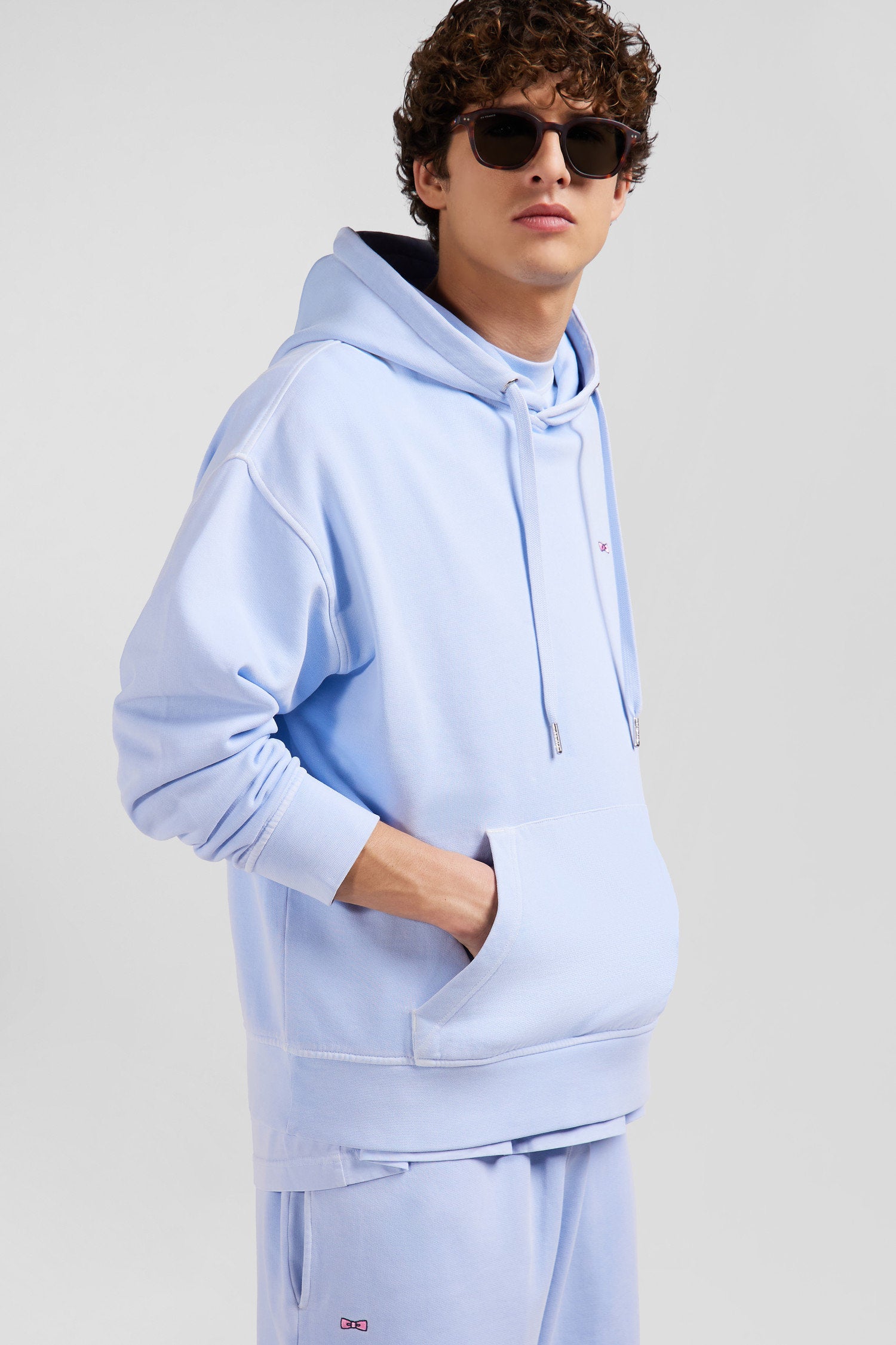 Oversize Sky Blue Unisex Dyed Cotton Fleece Hoodie_01