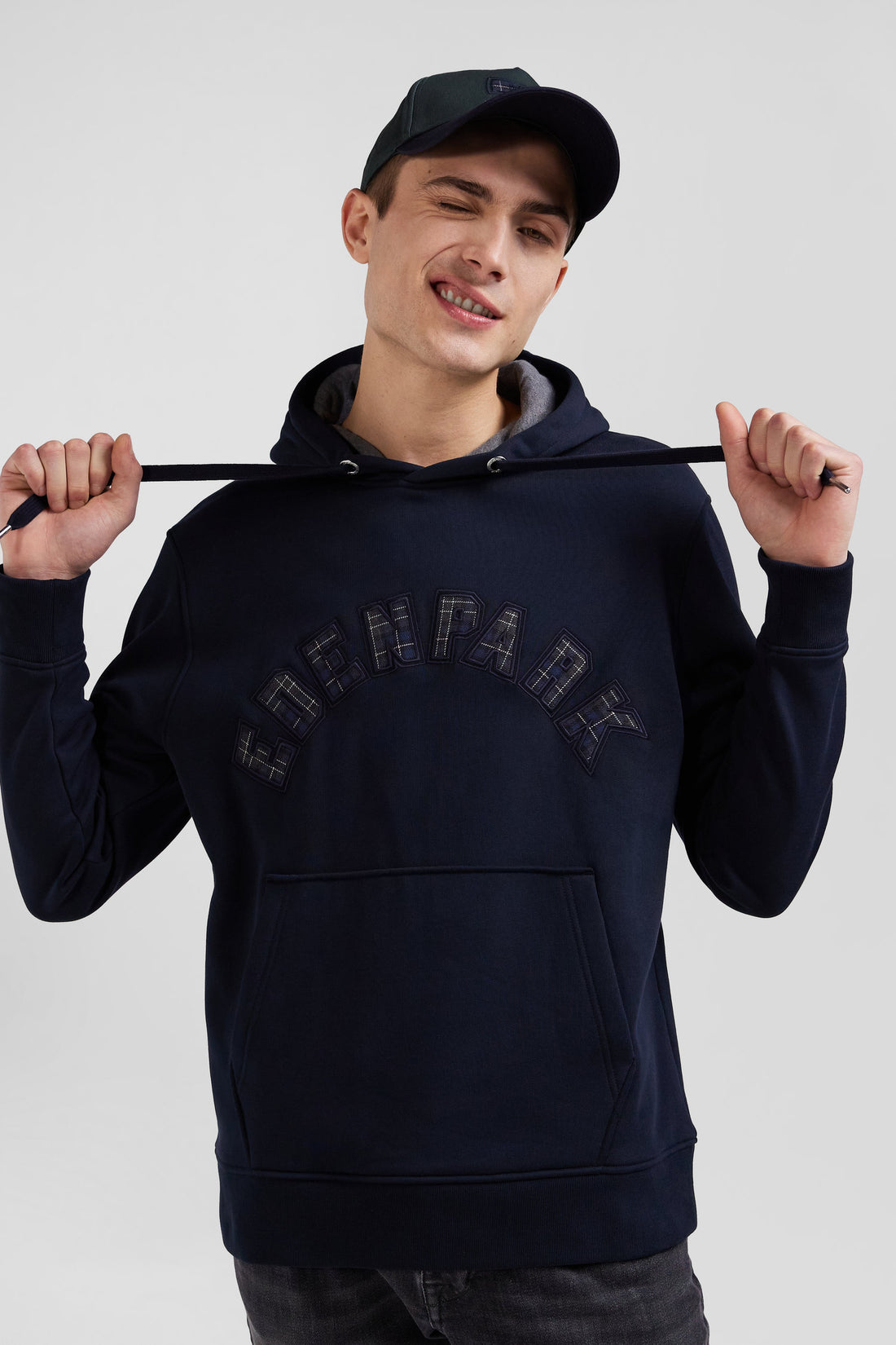 Relaxed Navy Blue Cotton Blend Hoodie_H24MAISW0035_BLF_01