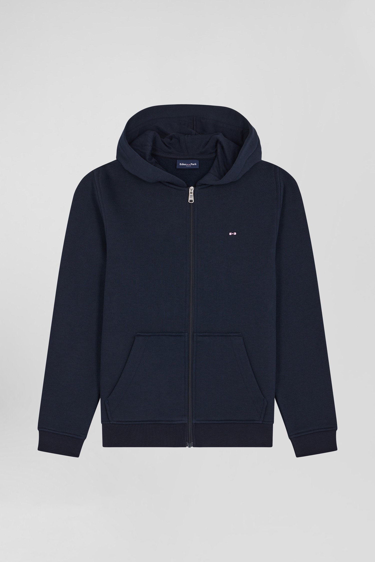 Regular Navy Blue Zipped Cotton Hoodie_04