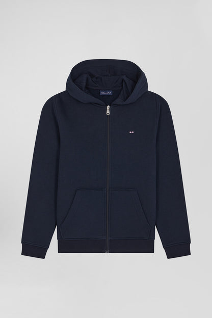 Regular Navy Blue Zipped Cotton Hoodie_04