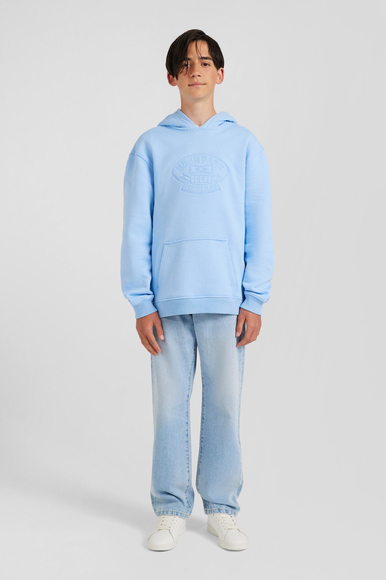 Oversize Sky Blue Embroidered Cotton Blend Hoodie_H24MAISW0052_BLM_02