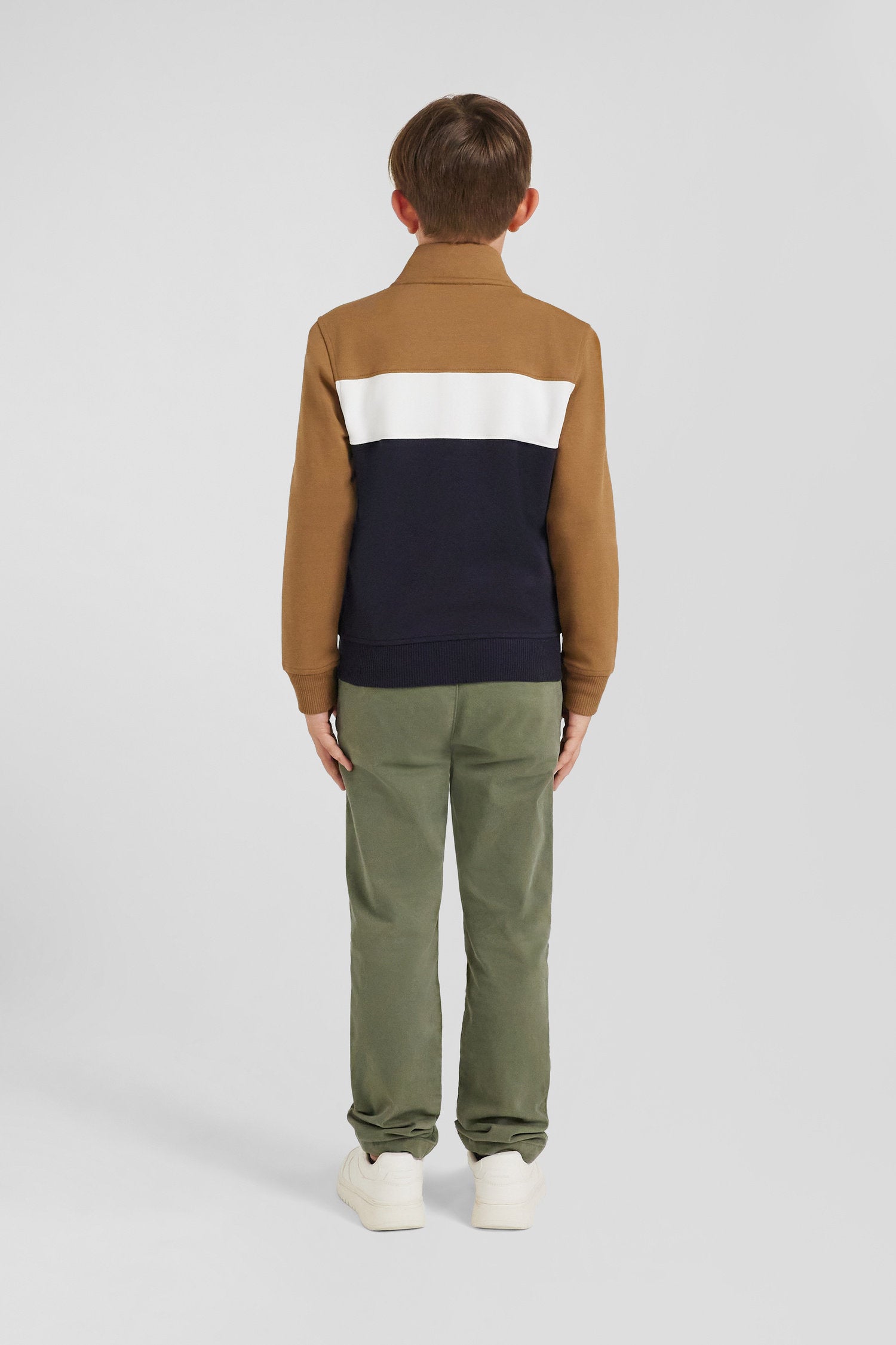 Regular Camel Tricolour Zipped Cotton Blend Sweatshirt_03