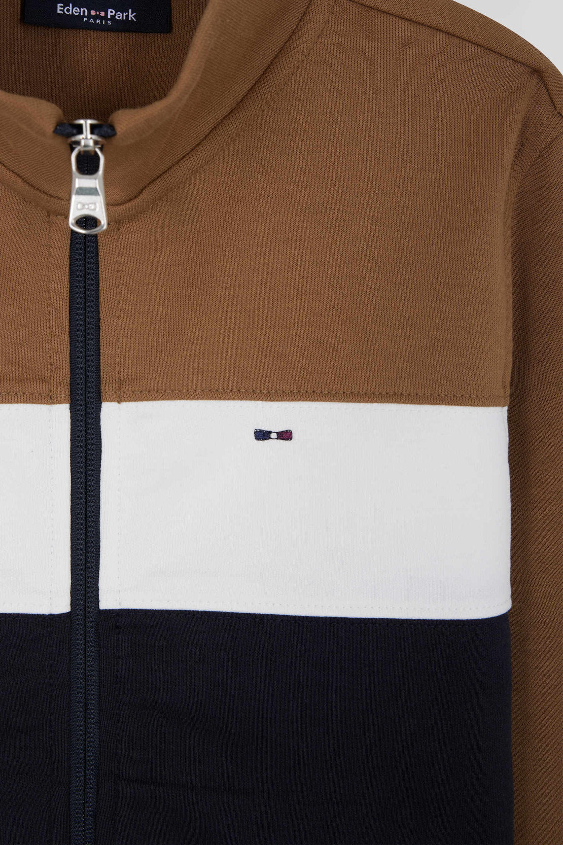 Regular Camel Tricolour Zipped Cotton Blend Sweatshirt_06