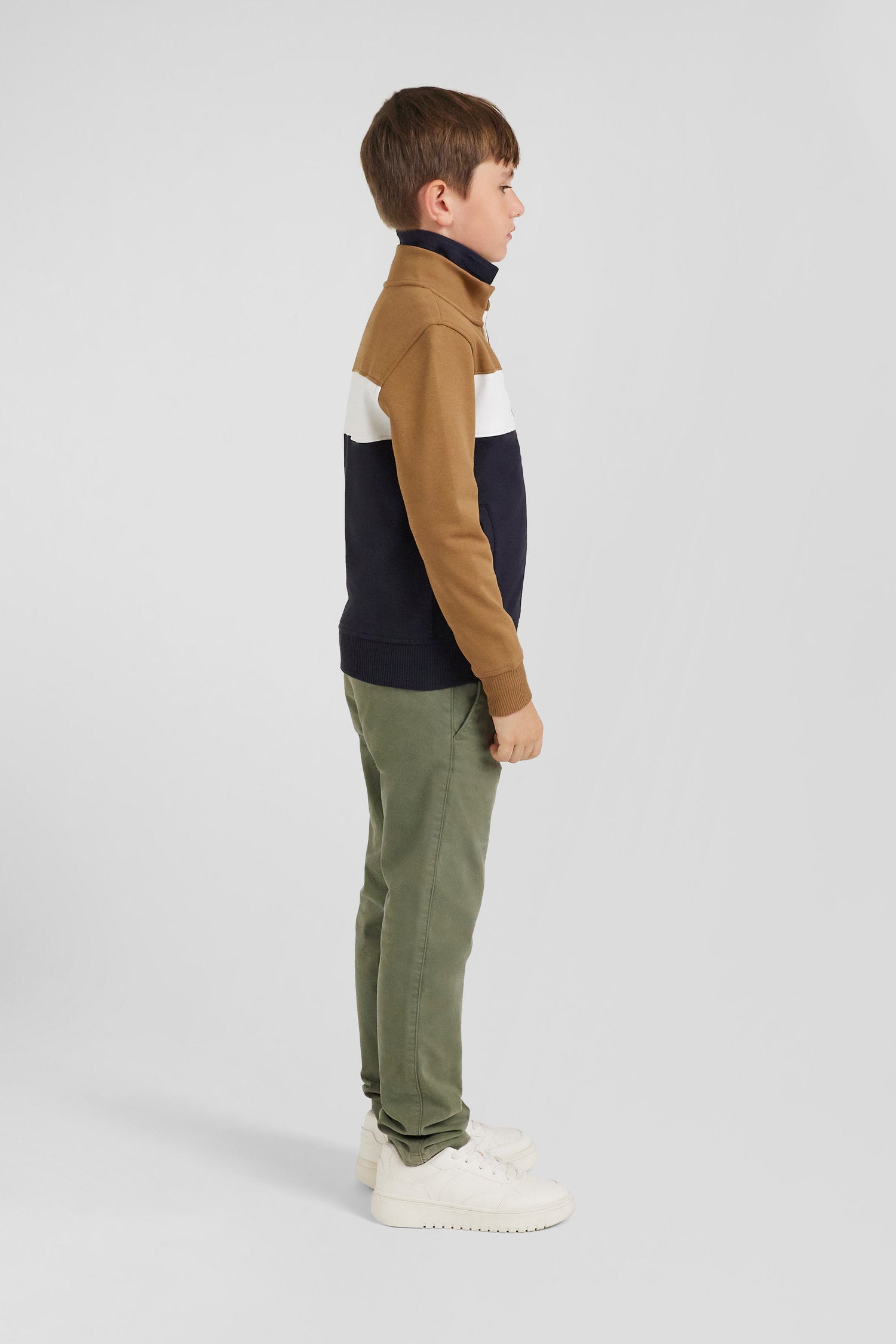 Regular Camel Tricolour Zipped Cotton Blend Sweatshirt_09