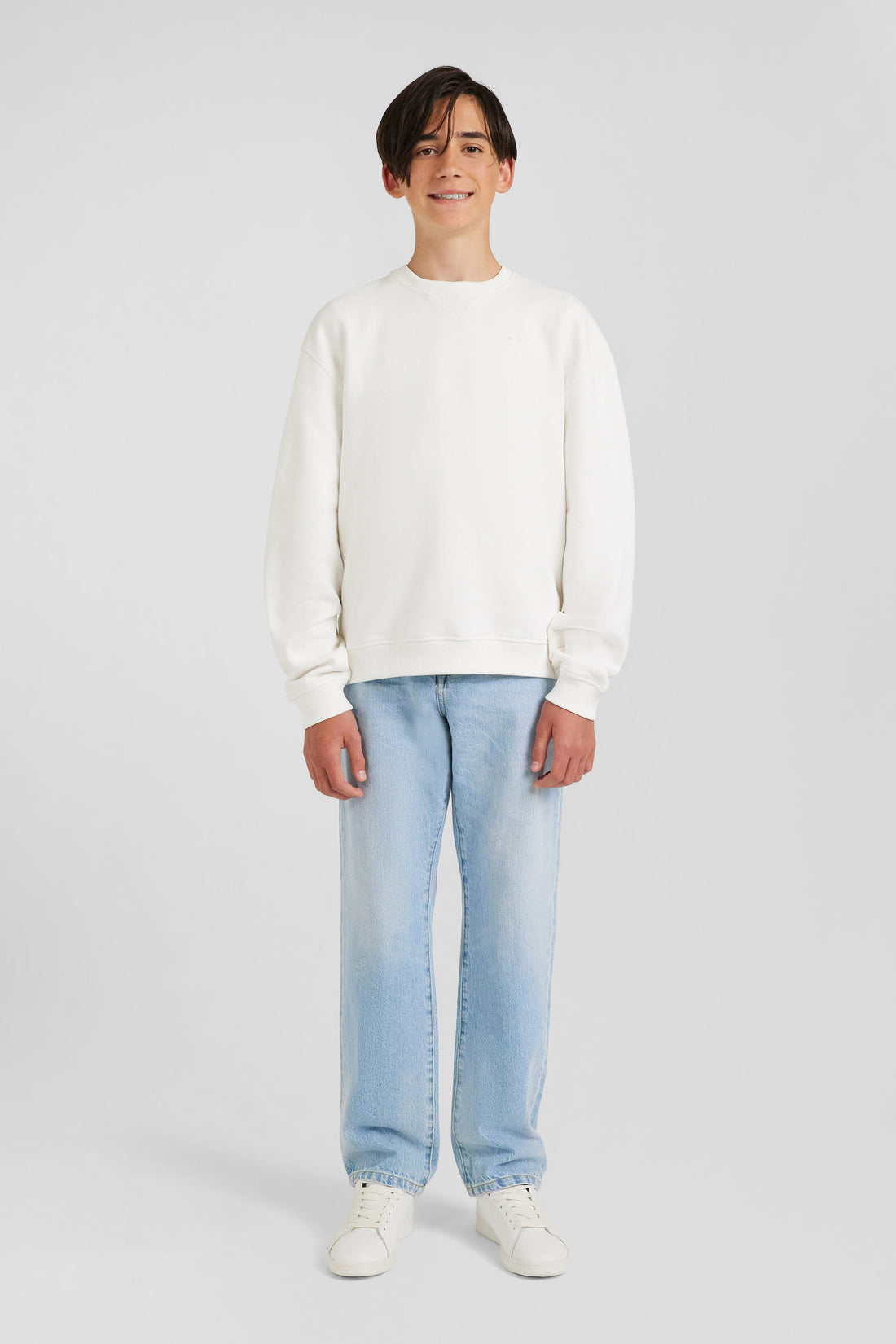 Oversize Ecru Round Neck Cotton Sweatshirt_02