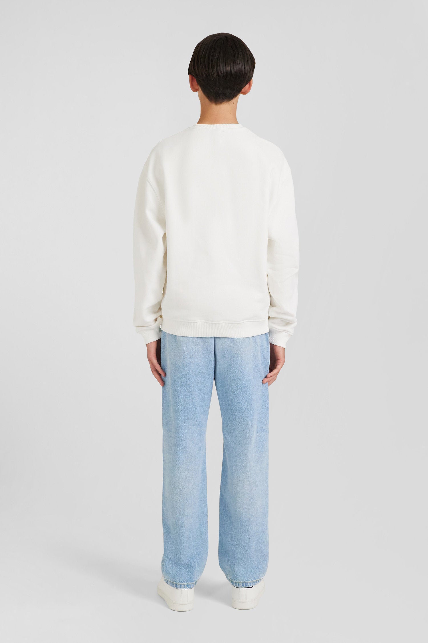 Oversize Ecru Round Neck Cotton Sweatshirt_03