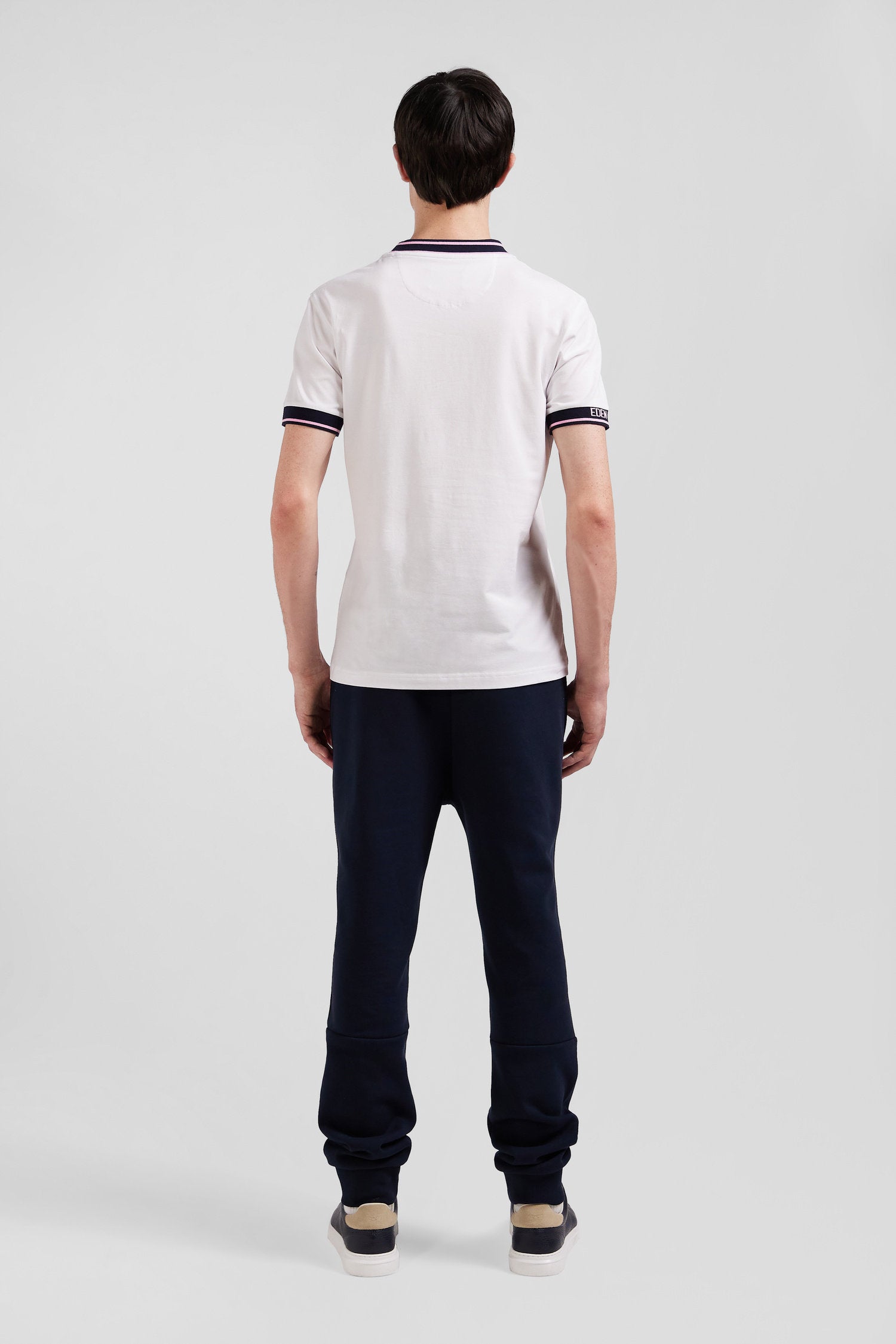 Slim White Short-Sleeved Cotton T-Shirt With Eden Park Ribs_03