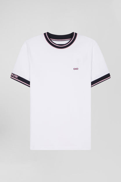 Slim White Short-Sleeved Cotton T-Shirt With Eden Park Ribs_04