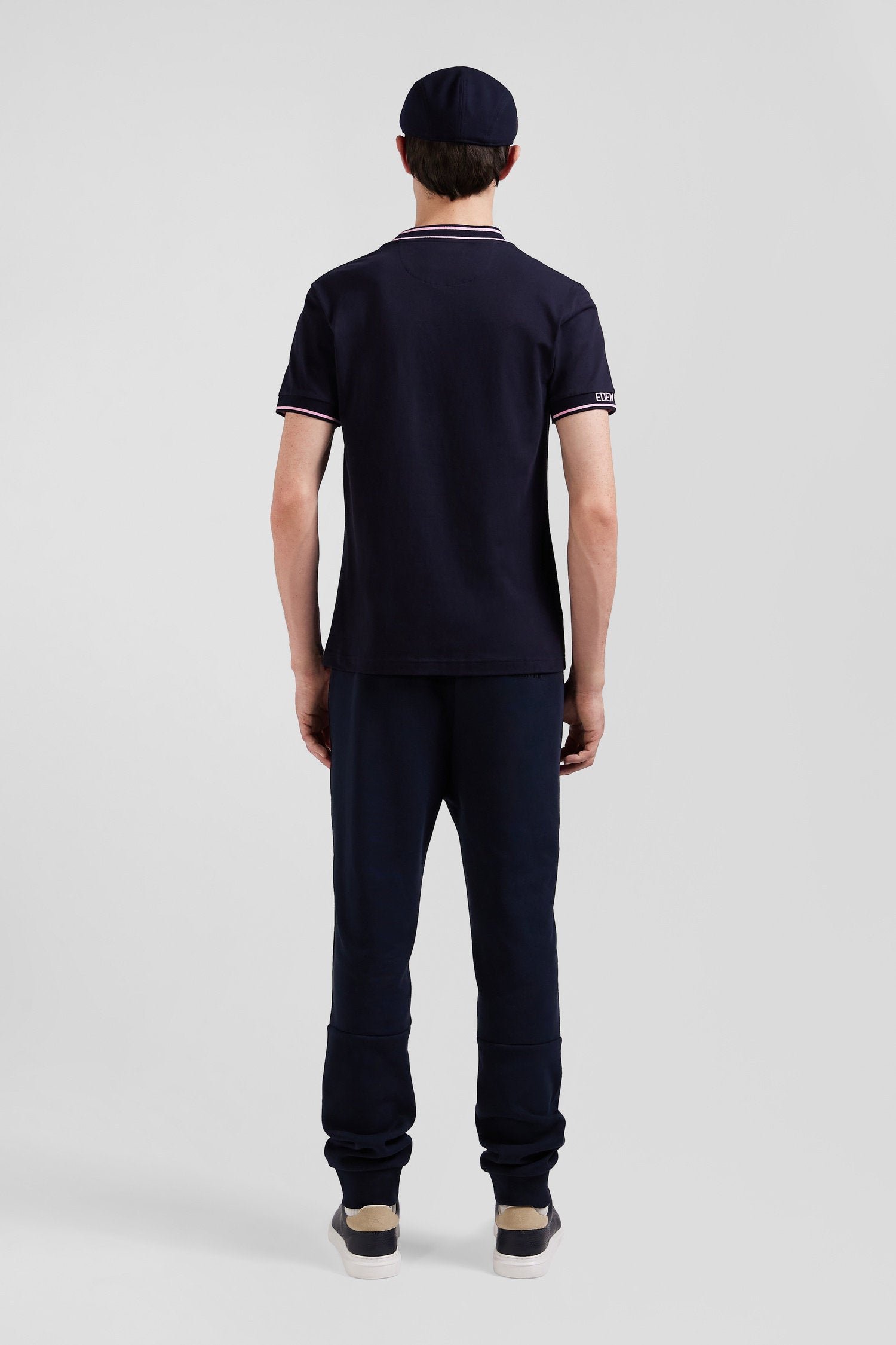 Slim Navy Blue Short-Sleeved Cotton T-Shirt With Eden Park Ribs_03