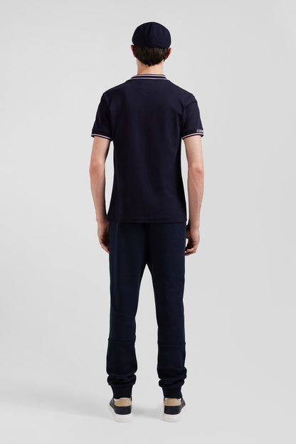 Slim Navy Blue Short-Sleeved Cotton T-Shirt With Eden Park Ribs_03