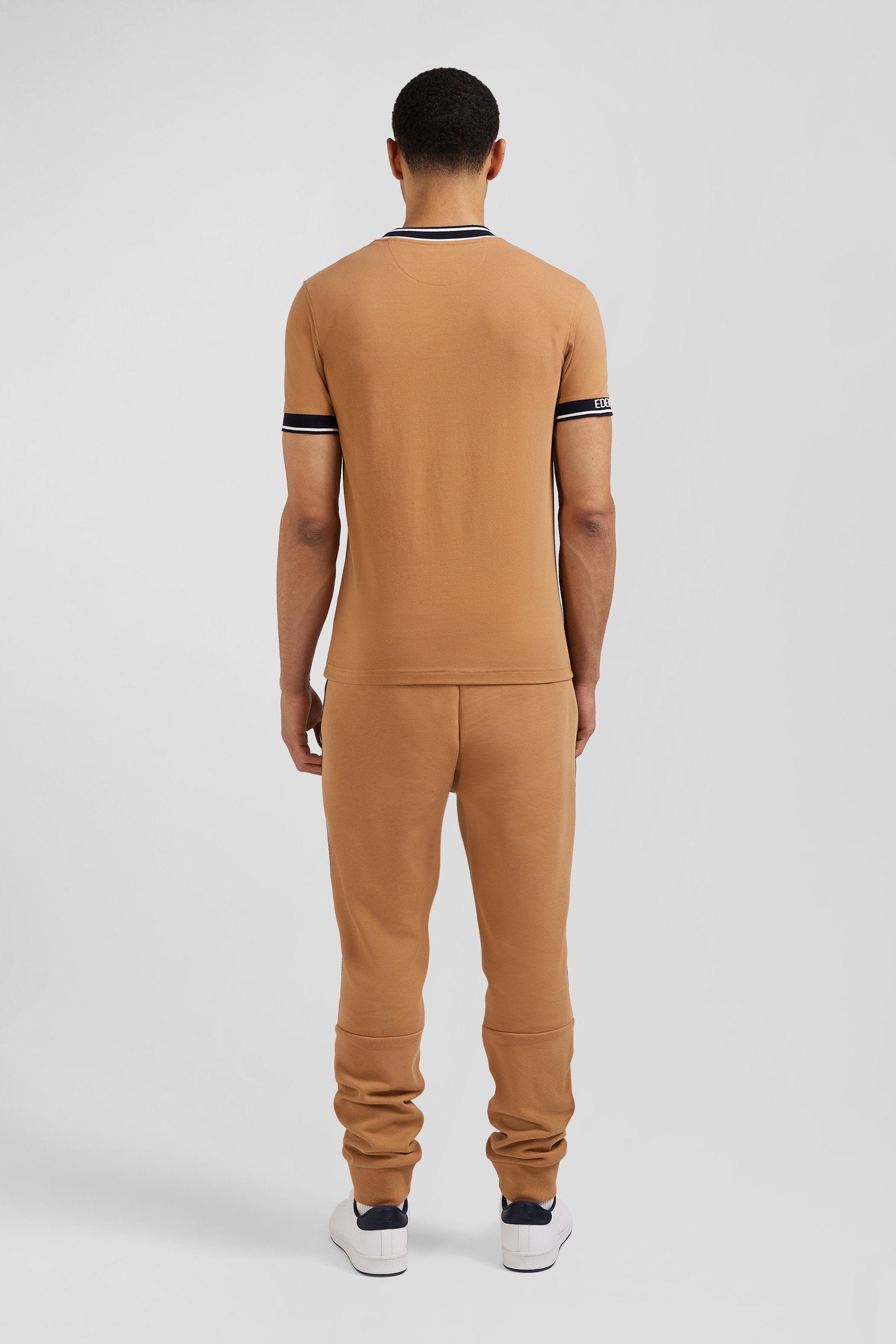 Slim Camel Short-Sleeved Cotton T-Shirt With Eden Park Ribs_03