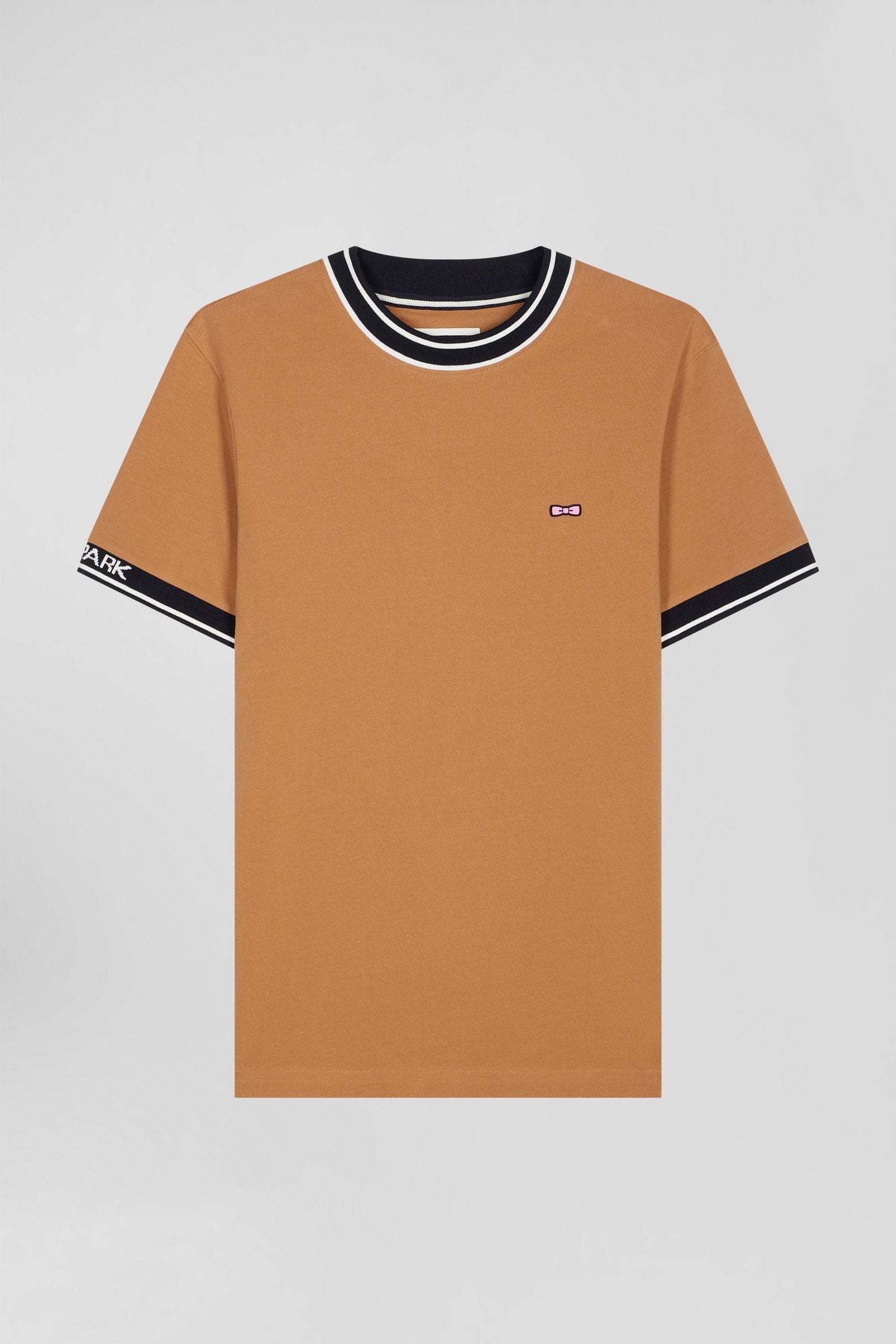 Slim Camel Short-Sleeved Cotton T-Shirt With Eden Park Ribs_04