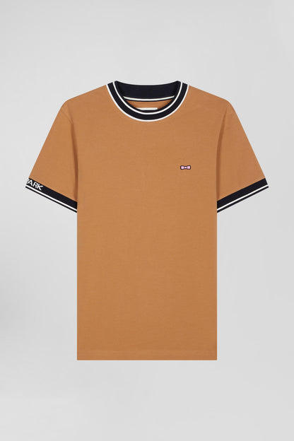 Slim Camel Short-Sleeved Cotton T-Shirt With Eden Park Ribs_04