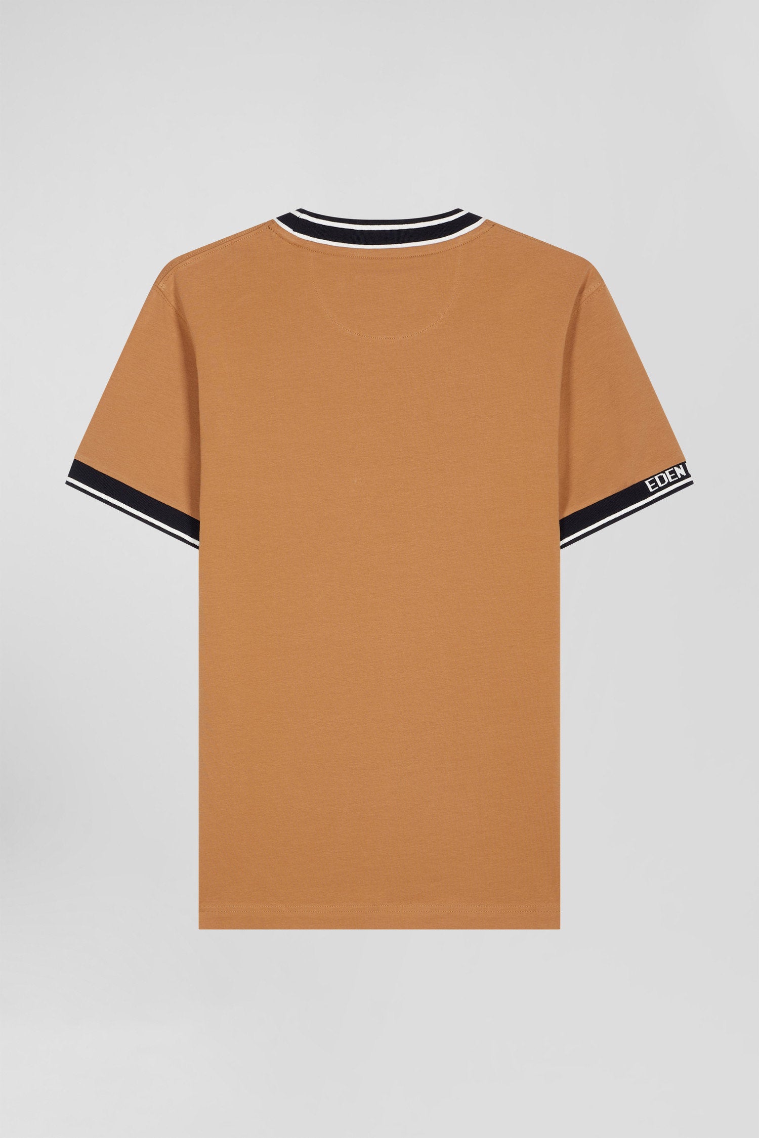 Slim Camel Short-Sleeved Cotton T-Shirt With Eden Park Ribs_05