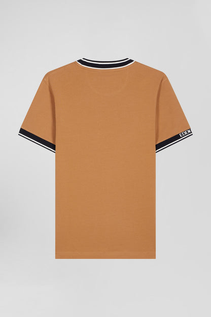 Slim Camel Short-Sleeved Cotton T-Shirt With Eden Park Ribs_05