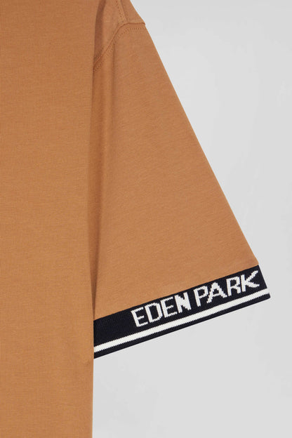 Slim Camel Short-Sleeved Cotton T-Shirt With Eden Park Ribs_07