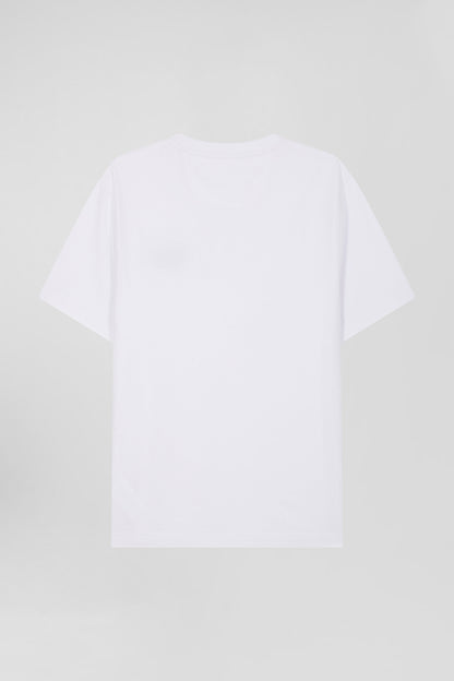 Regular White Short-Sleeved Cotton T-Shirt With Tie Patchwork Emblem_05