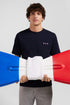 Regular Navy Blue Short-Sleeved Cotton T-Shirt With Tie Patchwork Emblem_01