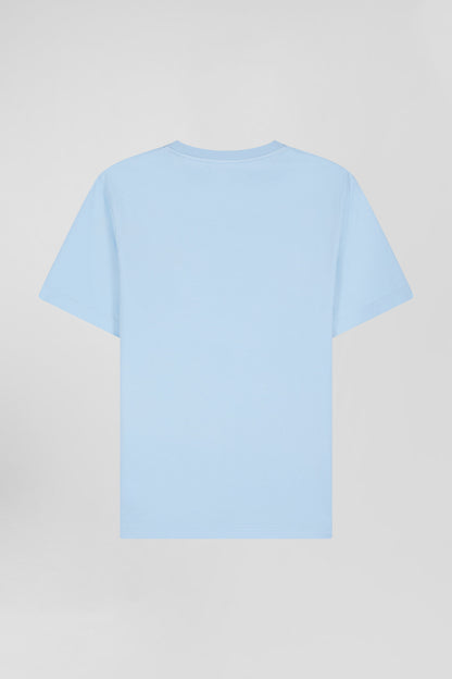 Regular Sky Blue Short-Sleeved Cotton T-Shirt With Tie Patchwork Emblem_05