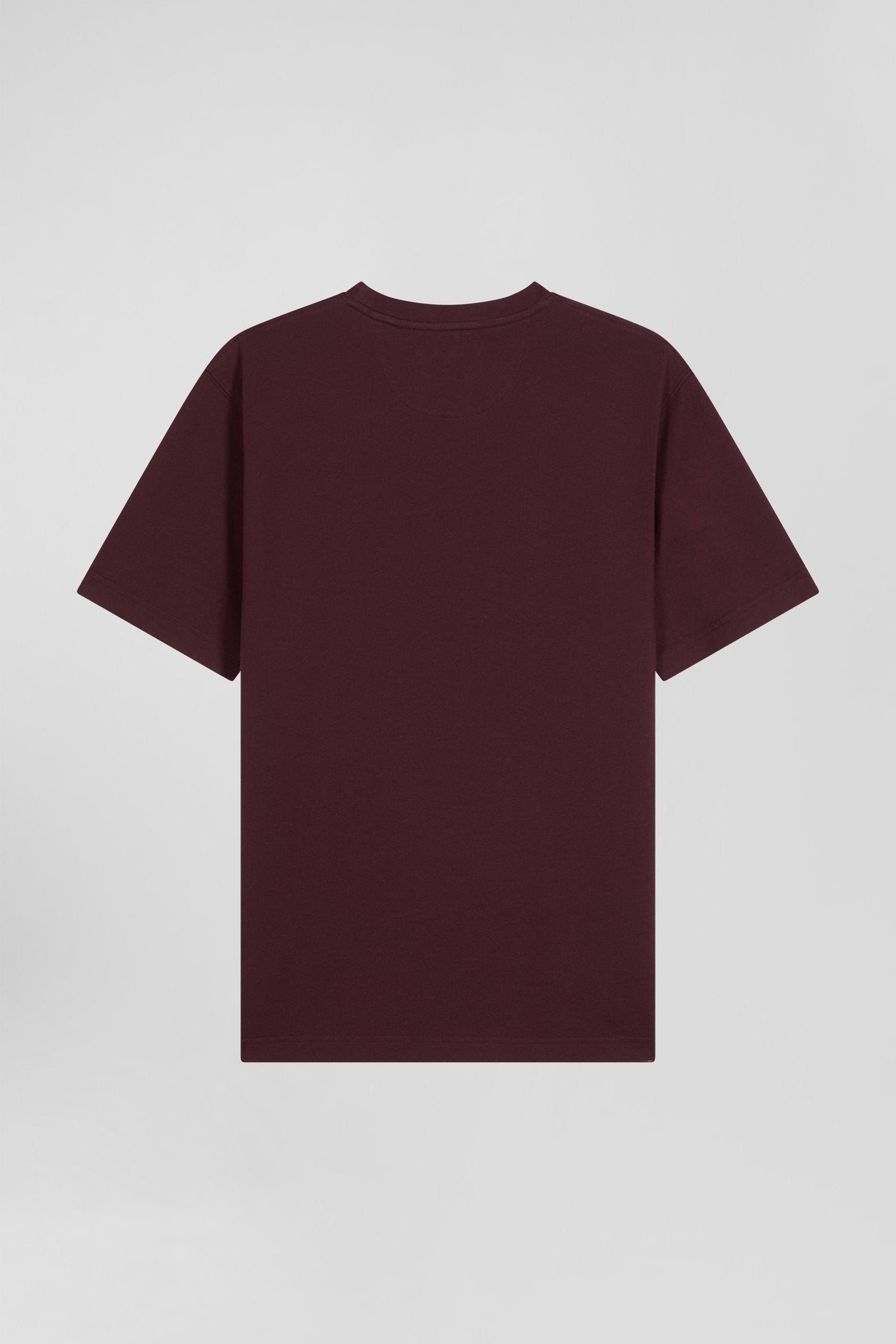 Regular Burgundy Short-Sleeved Cotton T-Shirt With Tie Patchwork Emblem_05