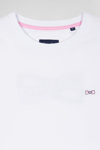 Regular White Short-Sleeved Cotton T-Shirt With Back Emblem Embroidery_06