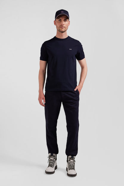 Regular Navy Short-Sleeved Cotton T-Shirt With Back Emblem Embroidery_02