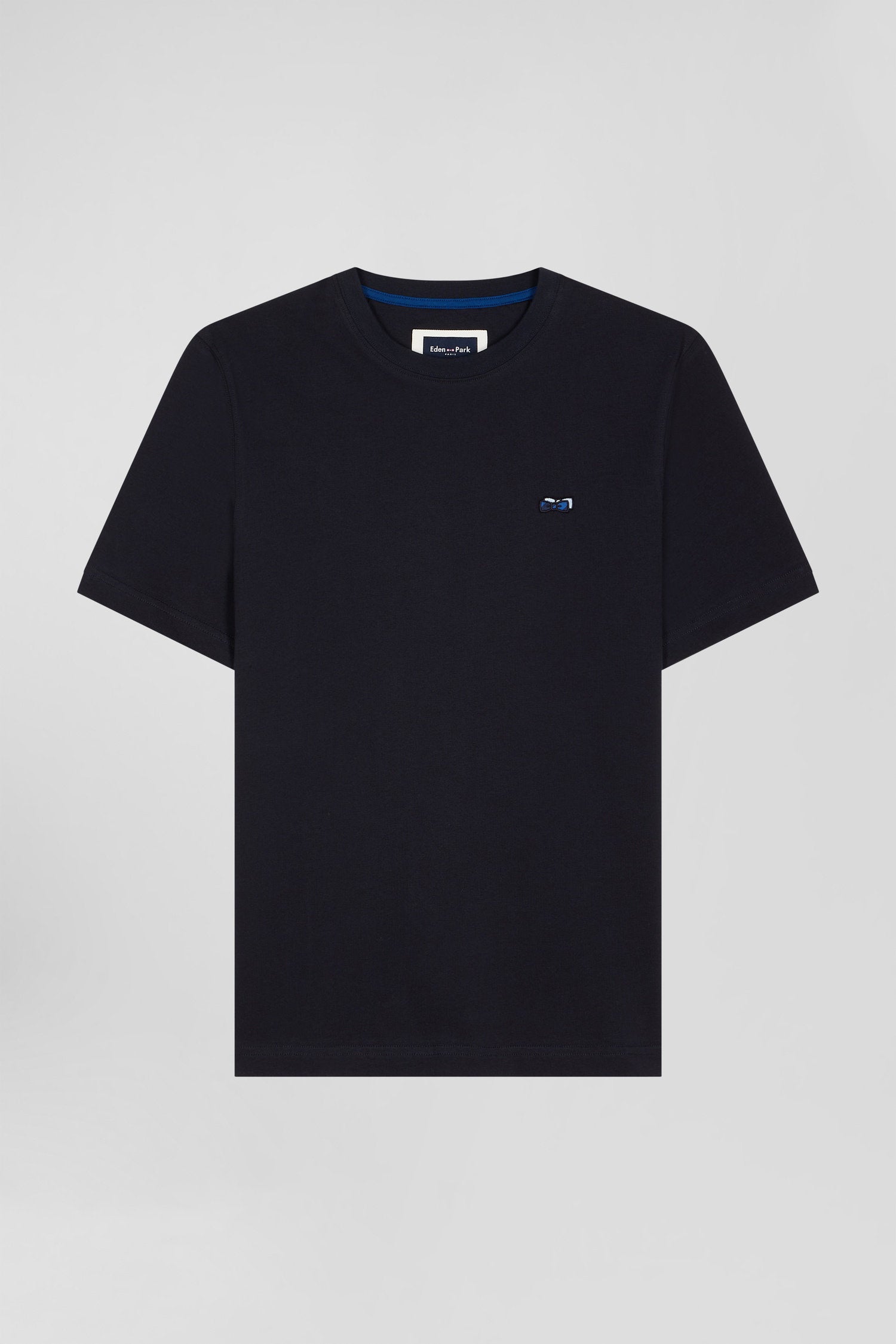 Regular Navy Blue Short-Sleeved Cotton T-Shirt With Back Embroidery_04