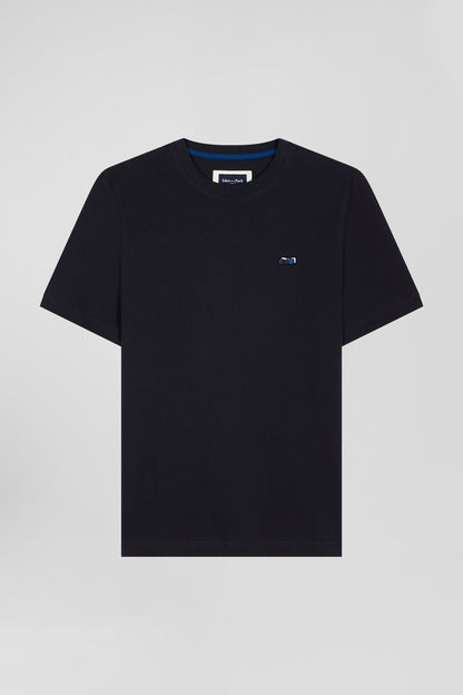 Regular Navy Blue Short-Sleeved Cotton T-Shirt With Back Embroidery_04