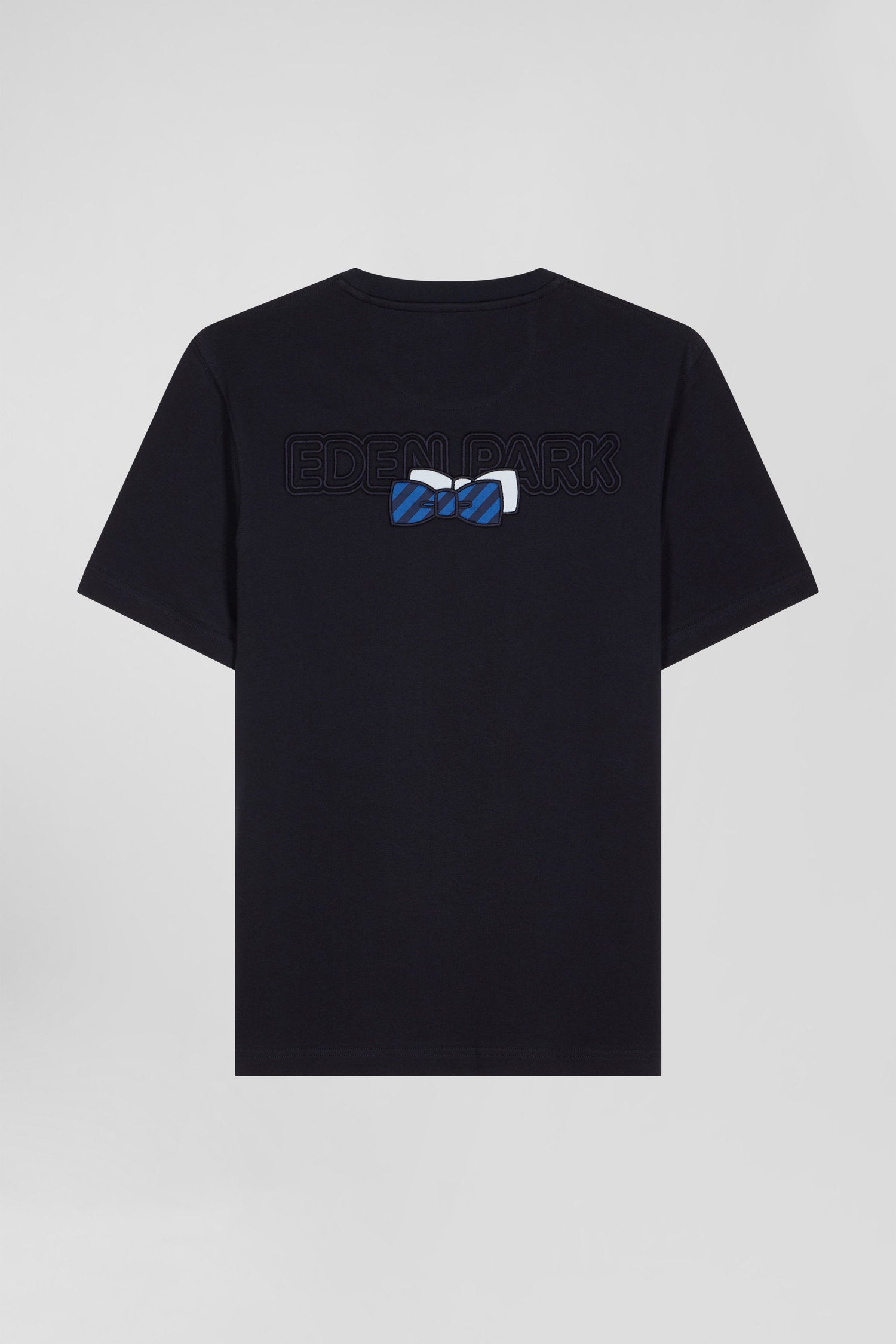 Regular Navy Blue Short-Sleeved Cotton T-Shirt With Back Embroidery_05