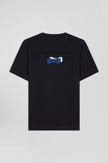 Regular Navy Blue Short-Sleeved Cotton T-Shirt With Back Embroidery_05