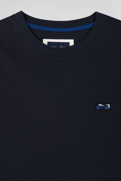 Regular Navy Blue Short-Sleeved Cotton T-Shirt With Back Embroidery_06