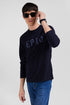 Regular Navy Blue Long-Sleeved Cotton T-Shirt With Printed Back Patch_01