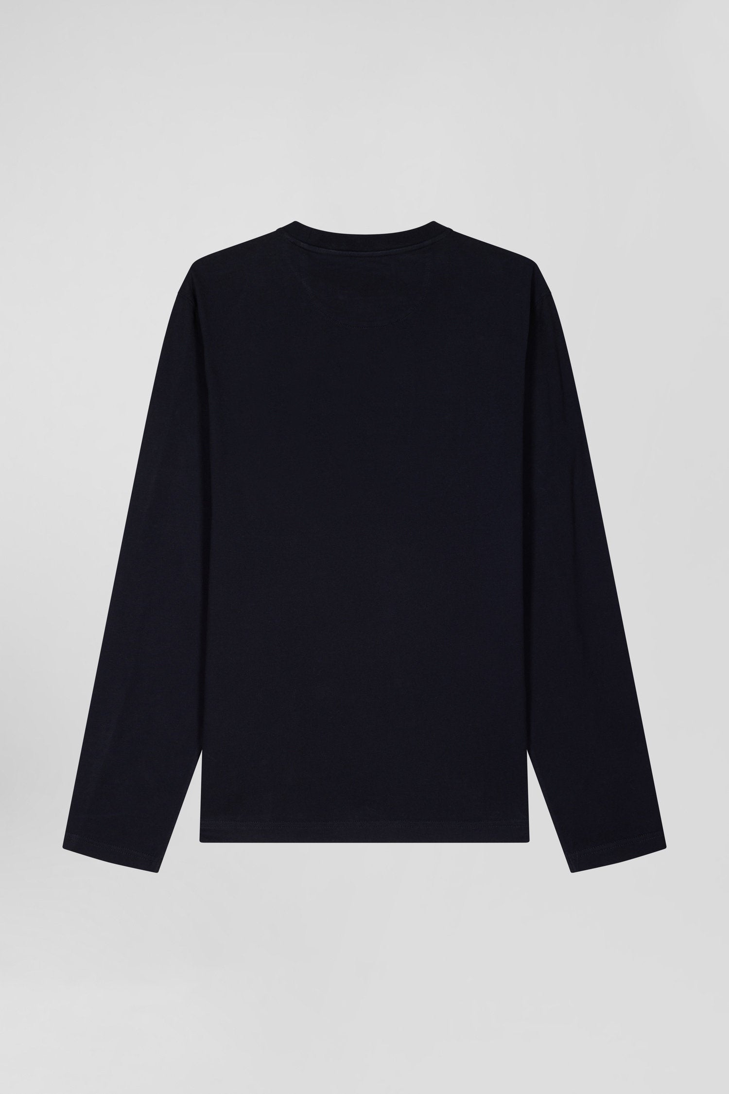 Regular Navy Blue Long-Sleeved Cotton T-Shirt With Printed Back Patch_05