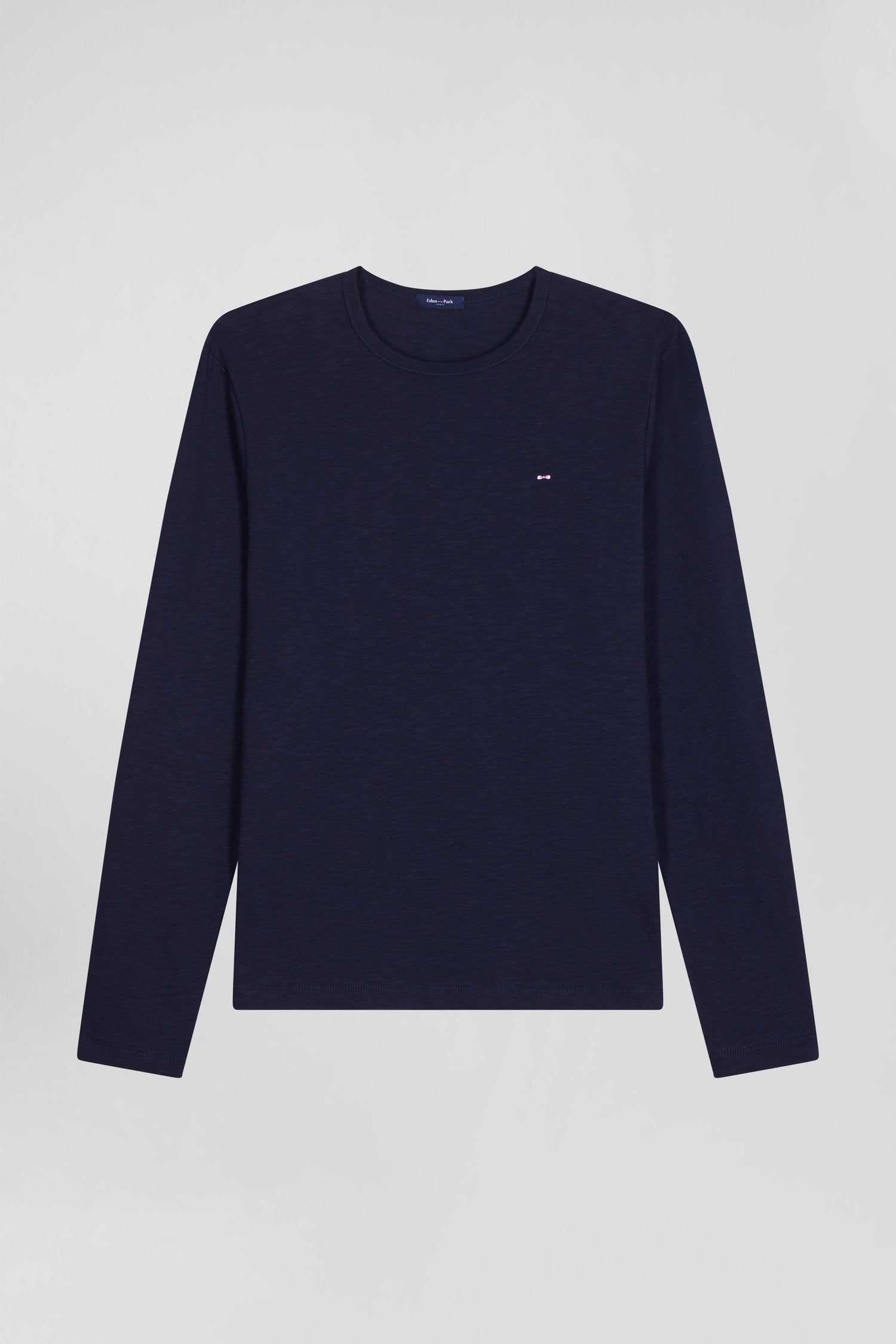 Slim Navy Blue Long-Sleeved Cotton T-Shirt_04