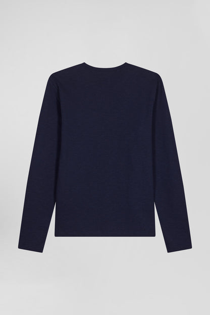 Slim Navy Blue Long-Sleeved Cotton T-Shirt_05