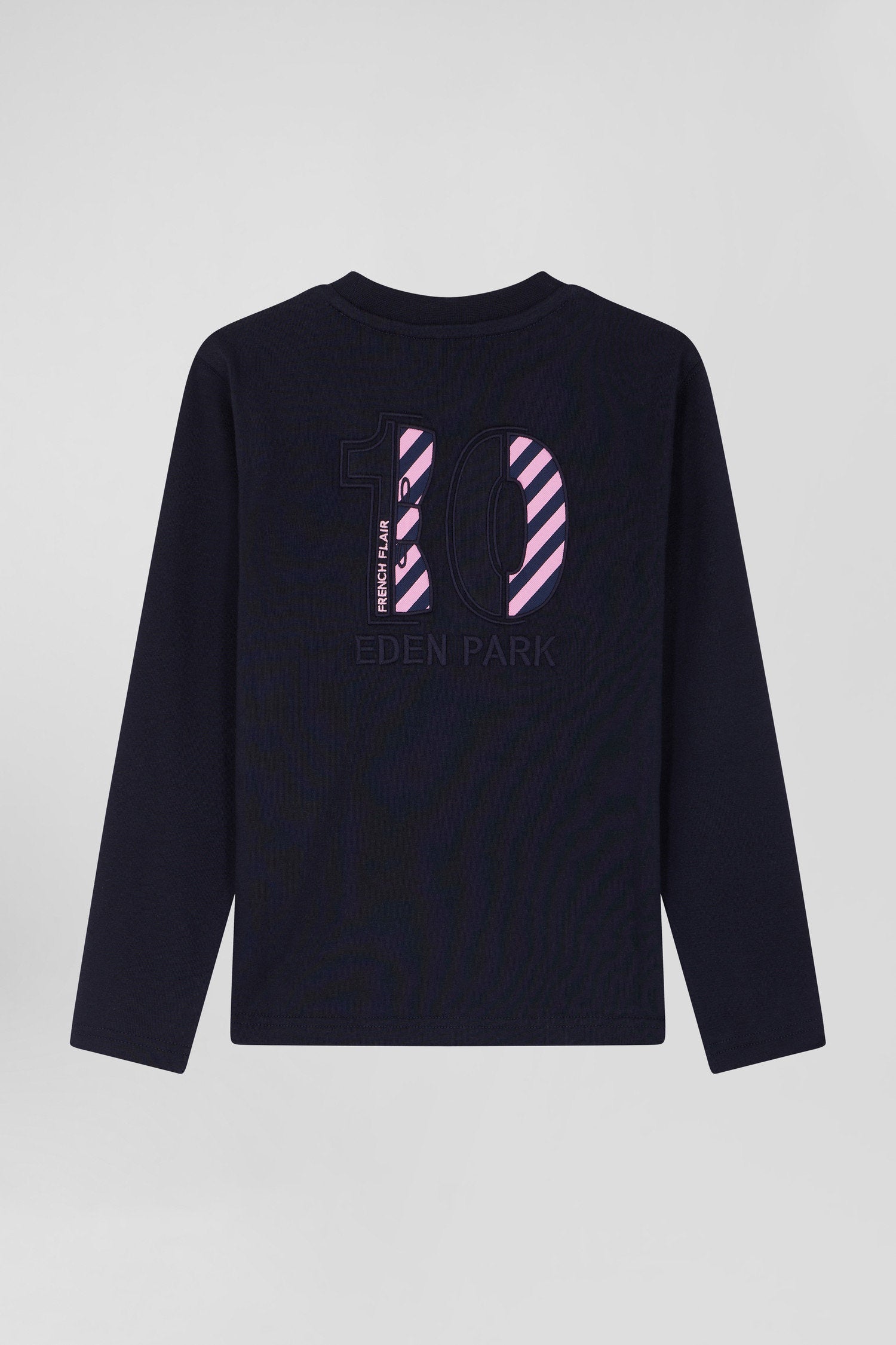 Regular Navy Blue Long-Sleeved Cotton T-Shirt With N¡10 Embroidery_05