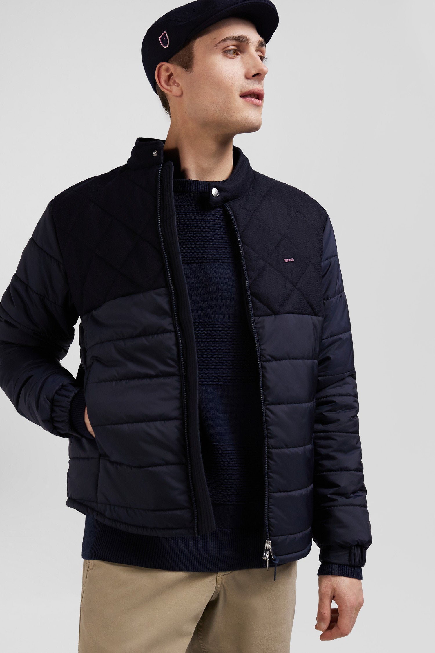 Navy Blue Long-Sleeved Double Quilted High Collar Down Jacket_H24PAMDL0003_BLF_01