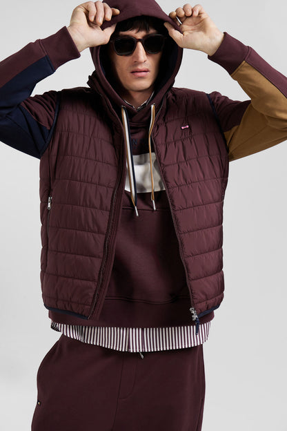 Burgundy Quilted Sleeveless High Collar Down Vest_01