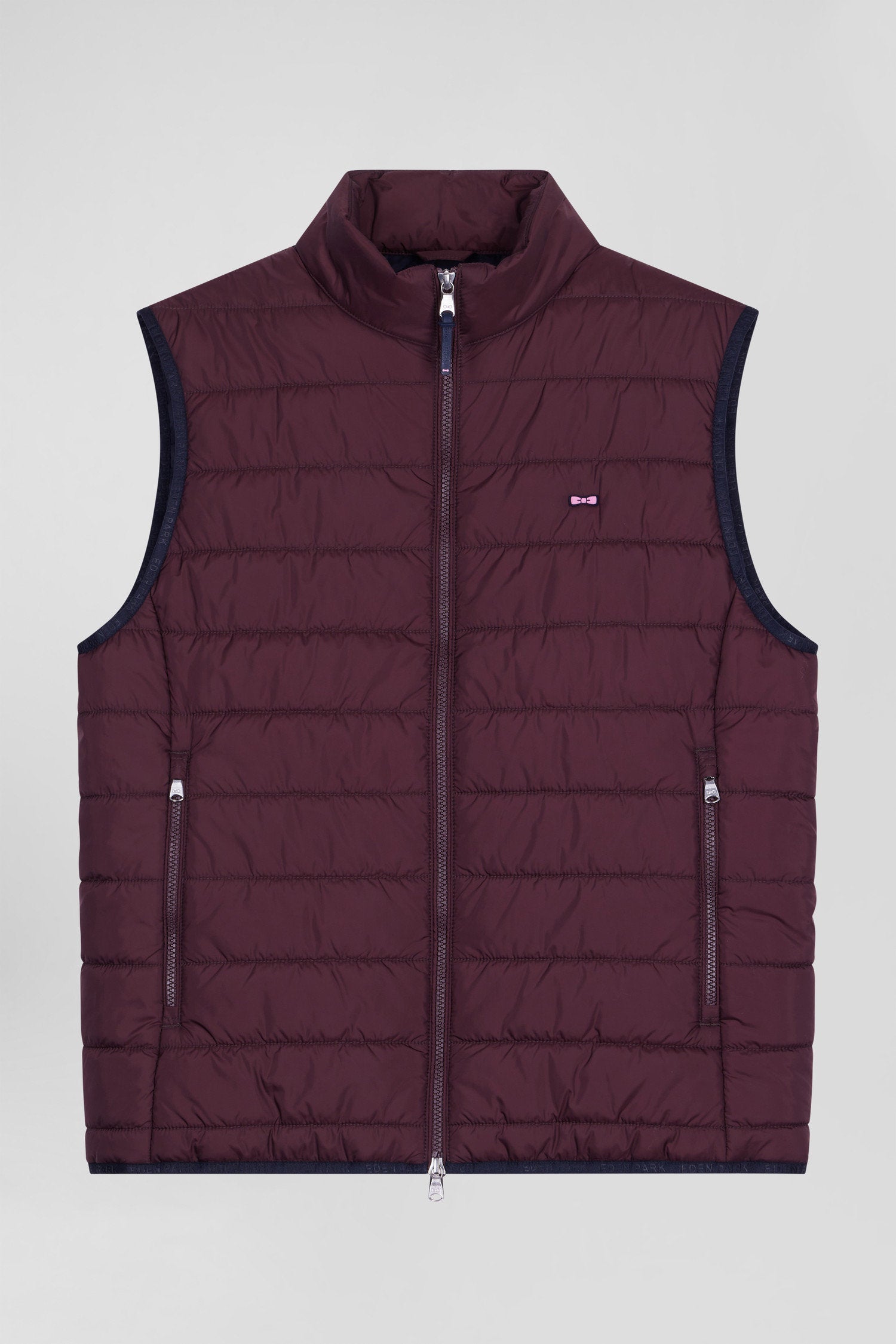 Burgundy Quilted Sleeveless High Collar Down Vest_04