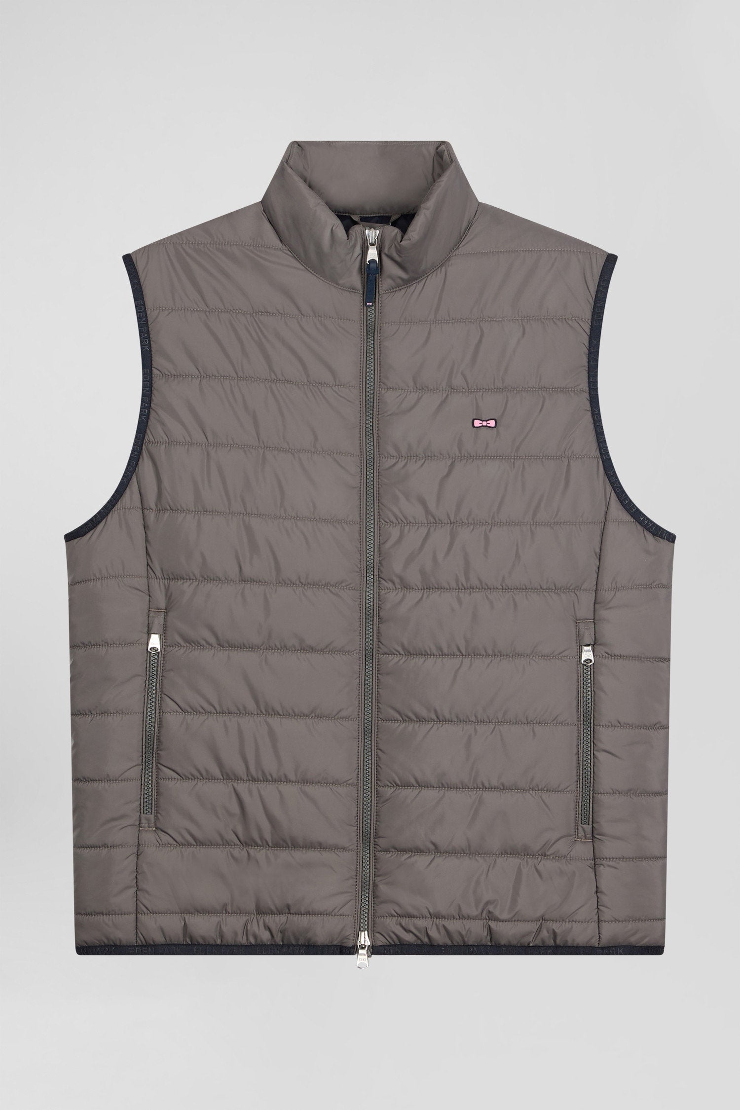 Grey Quilted Sleeveless High Collar Down Vest_04