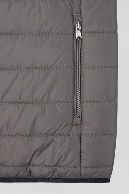 Grey Quilted Sleeveless High Collar Down Vest_08