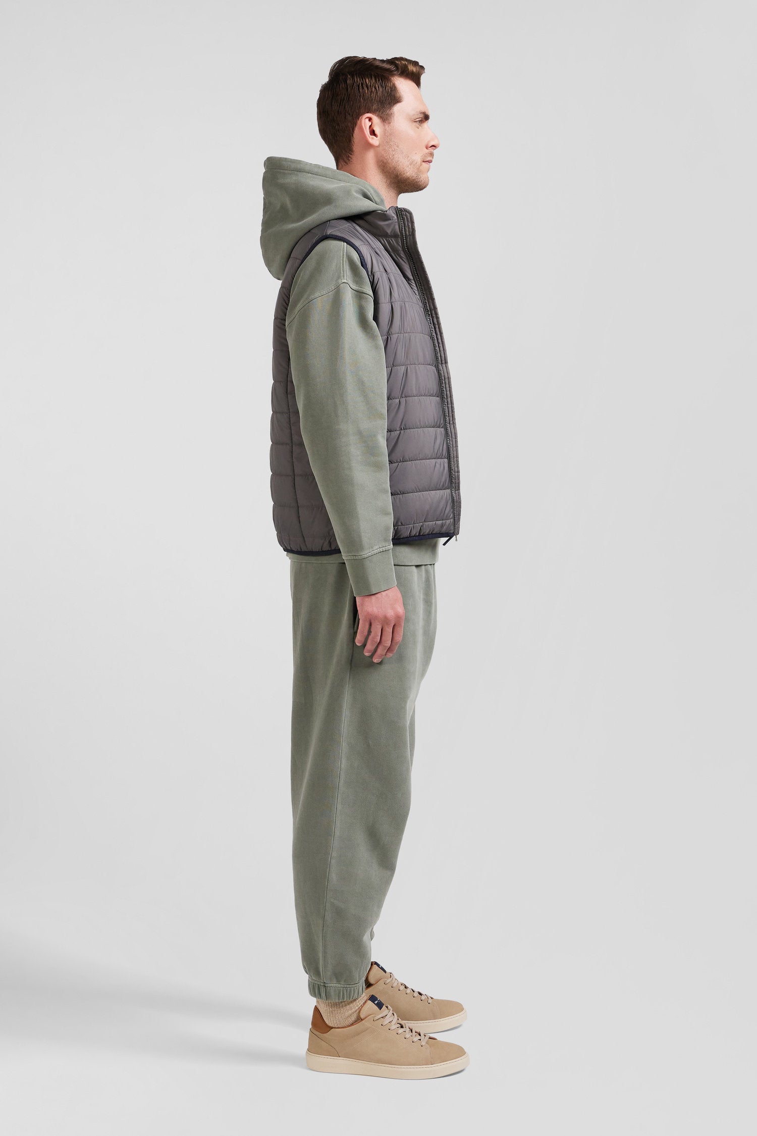 Grey Quilted Sleeveless High Collar Down Vest_09