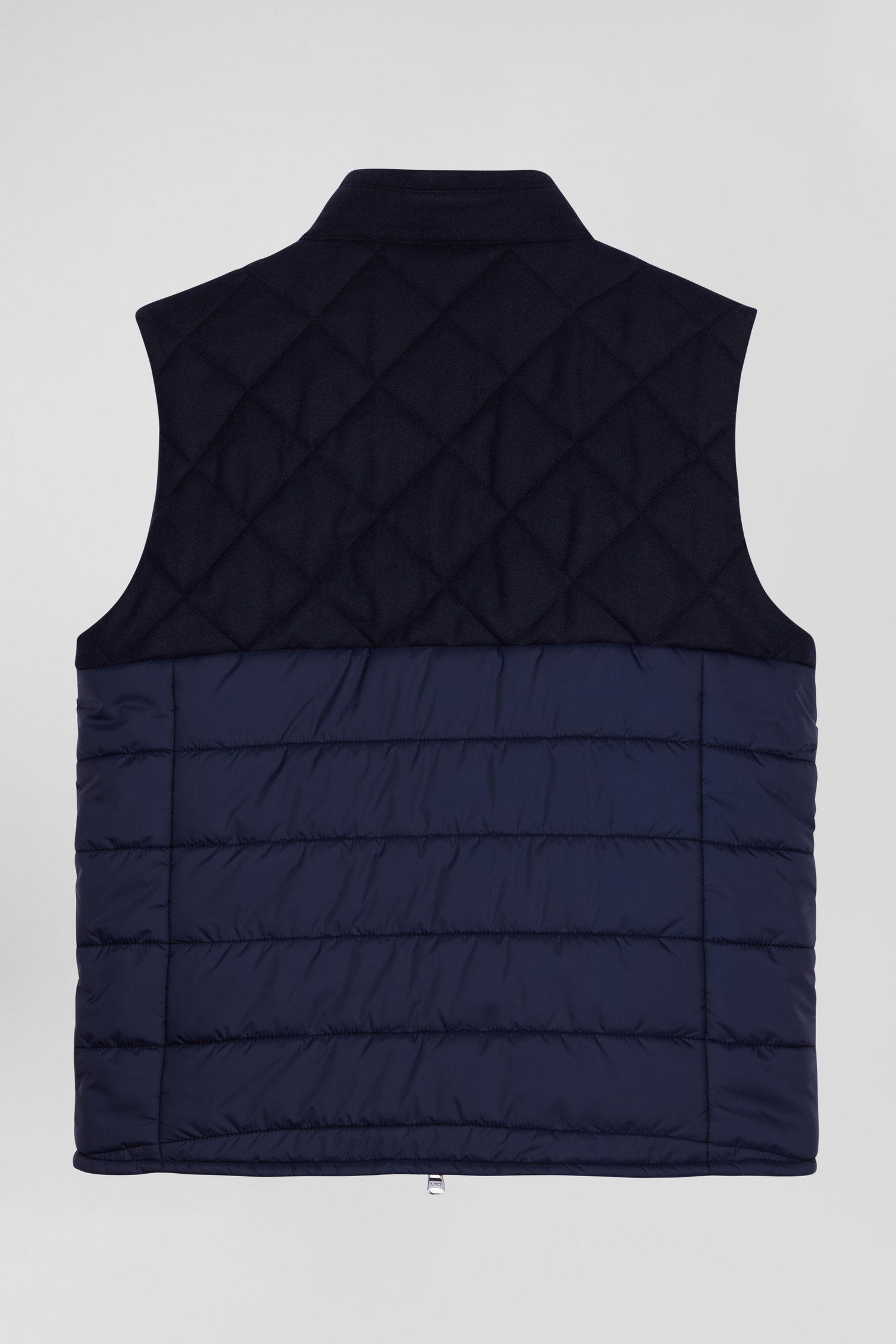 Navy Blue Sleeveless Double Quilted High Collar Down Vest_05