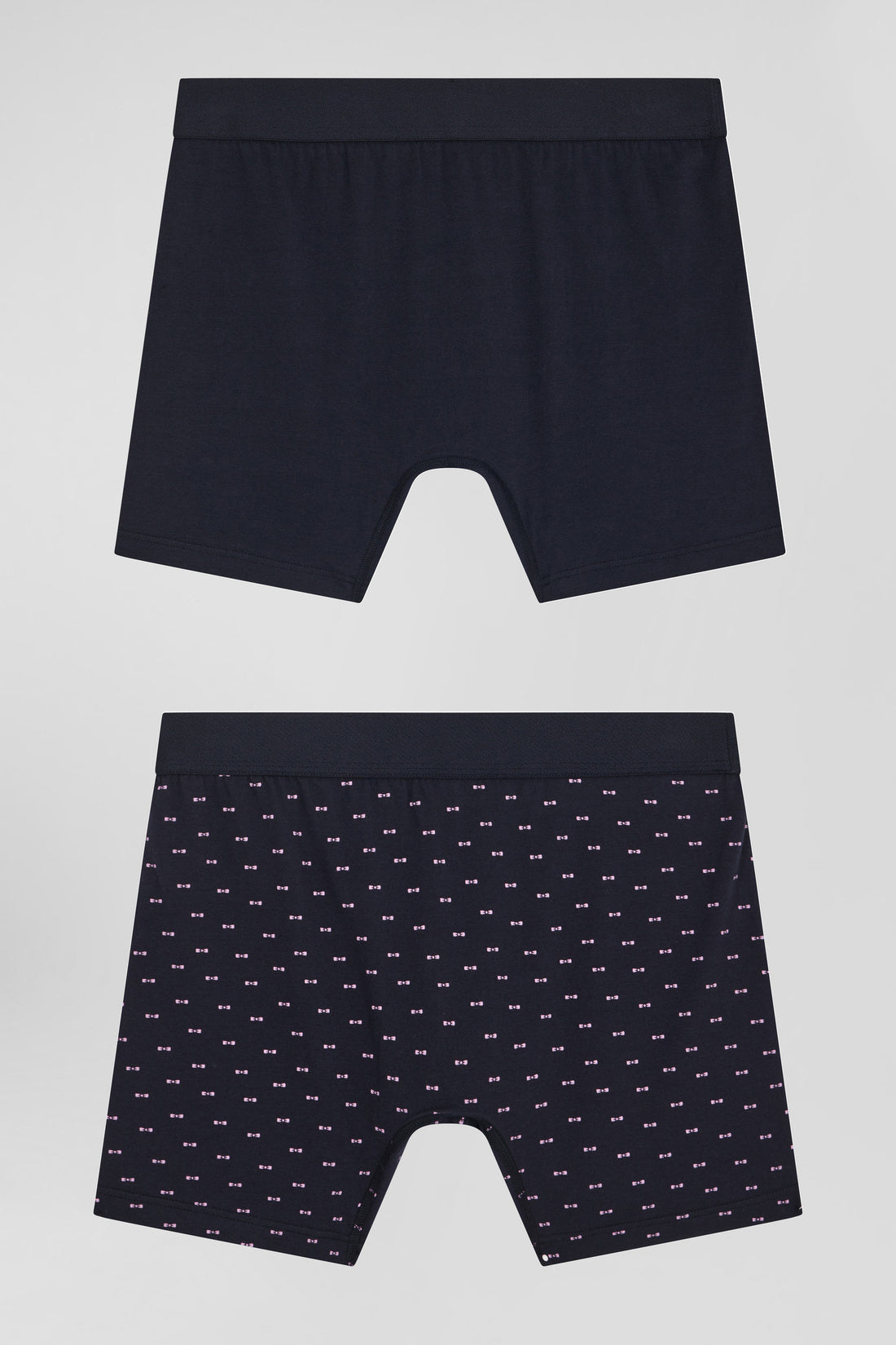 Set Of 2 Navy Blue Solid And Micro Pattern Stretch Cotton Boxers_02