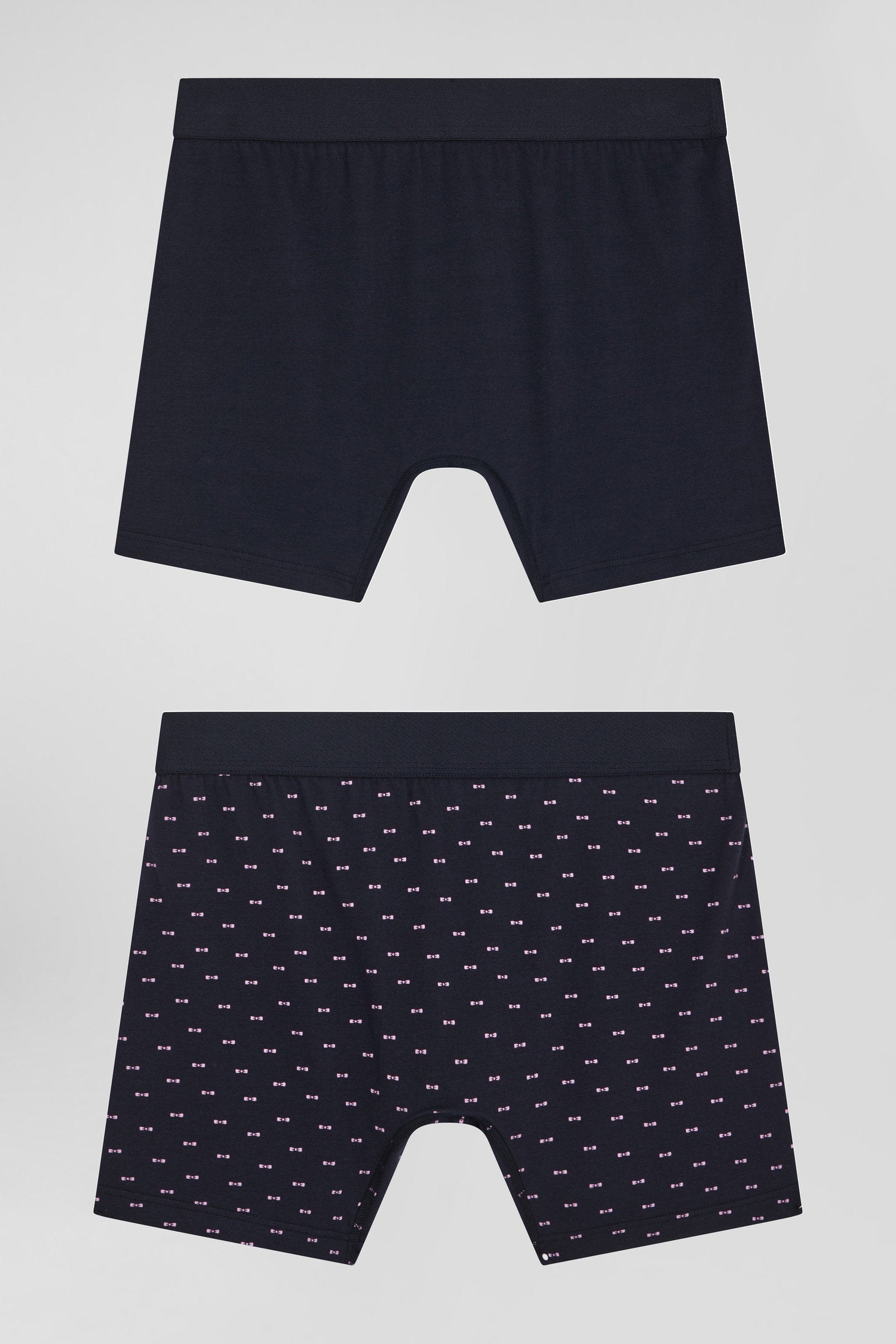 Set Of 2 Navy Blue Solid And Micro Pattern Stretch Cotton Boxers_02