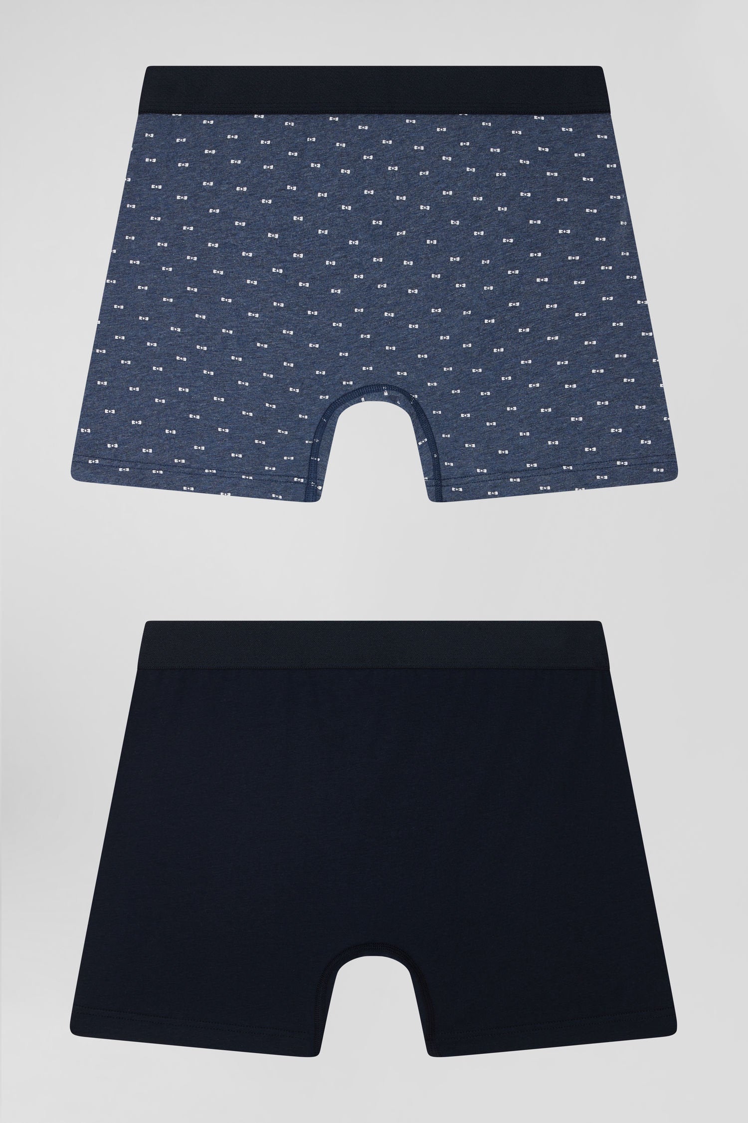 Set Of 2 Dark Blue Solid And Micro Pattern Stretch Cotton Boxers_02