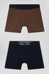 Set Of 2 Brown Solid And Micro Pattern Stretch Cotton Boxers_01