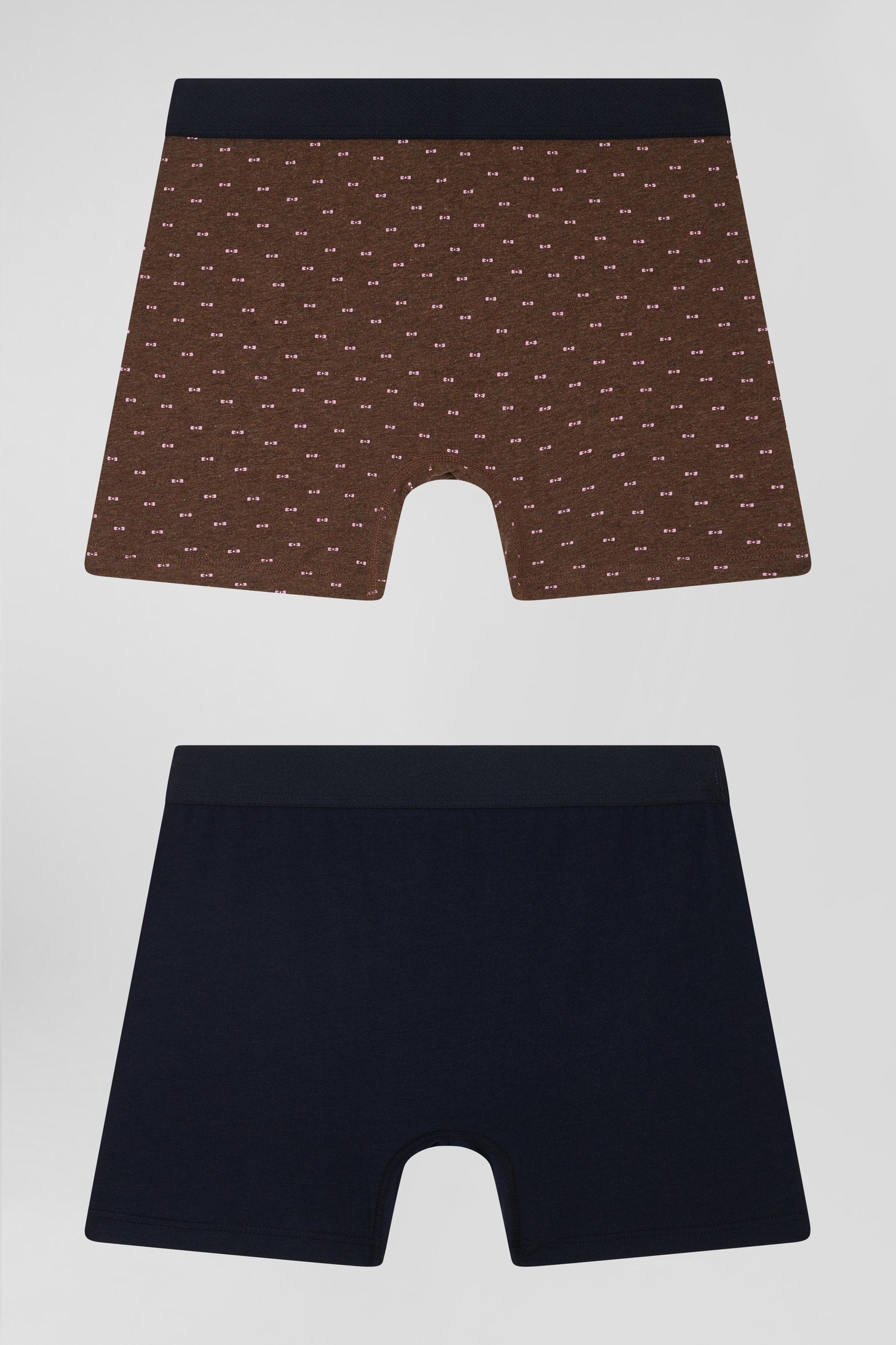 Set Of 2 Brown Solid And Micro Pattern Stretch Cotton Boxers_02