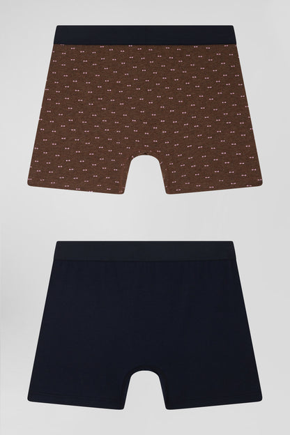 Set Of 2 Brown Solid And Micro Pattern Stretch Cotton Boxers_02